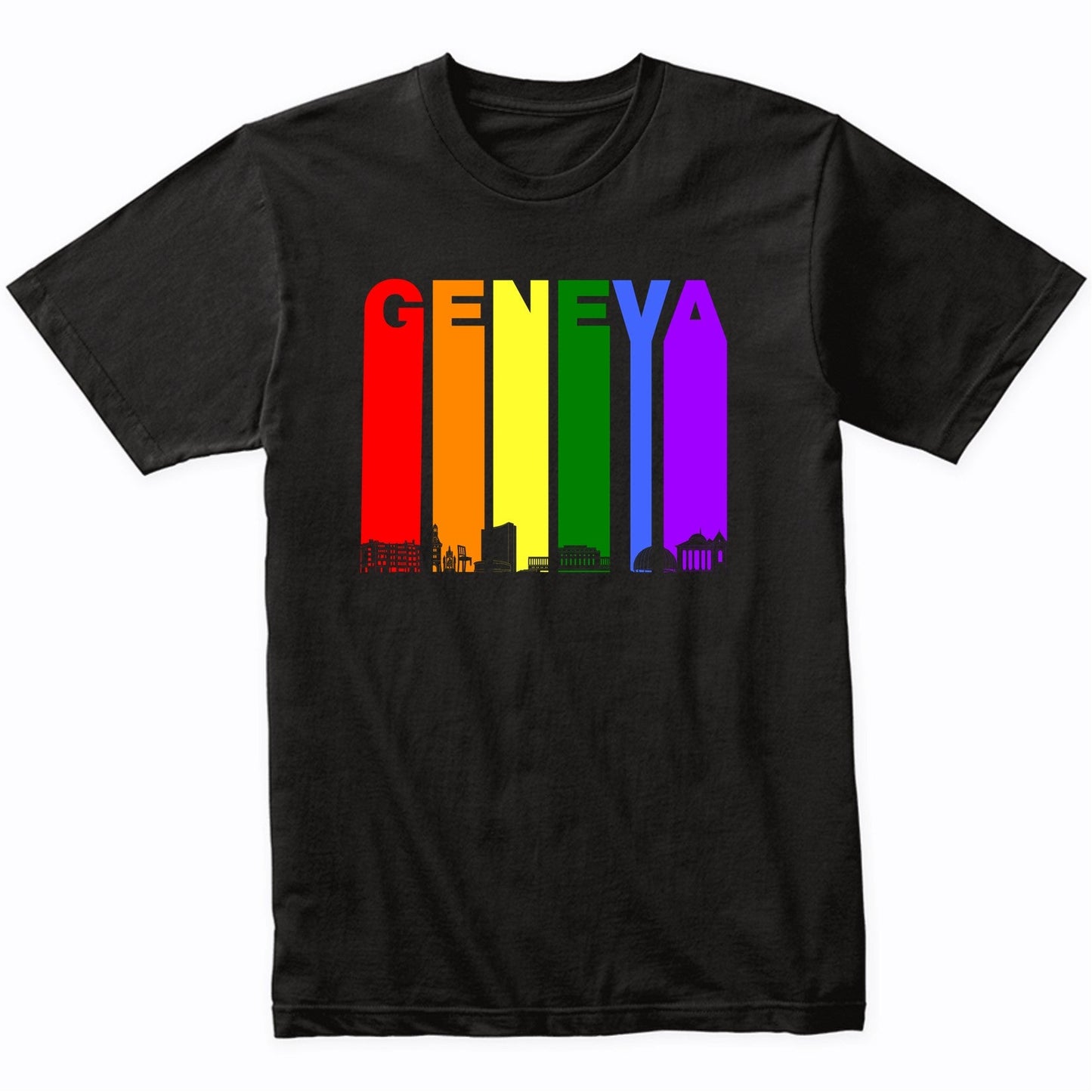 Geneva Switzerland Skyline Rainbow LGBT Gay Pride T-Shirt