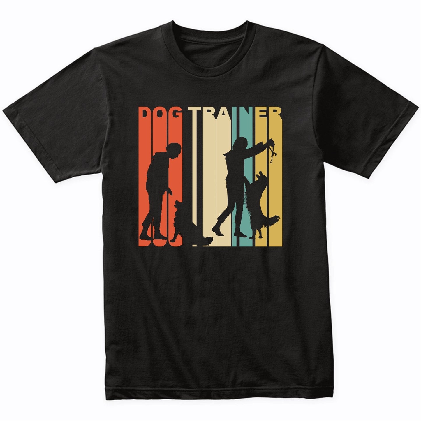 Retro 1970's Style Dog Trainer Silhouette Dog Owner T-Shirt