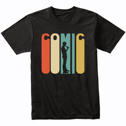 Retro 1970s Style Comic Silhouette Stand Up Comedian T-Shirt