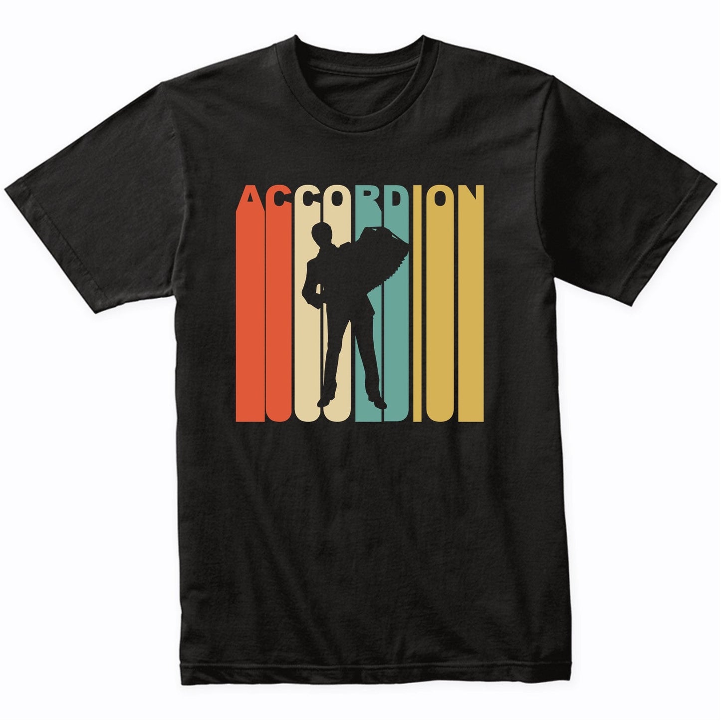Retro 1970's Style Accordion Player Silhouette Music T-Shirt