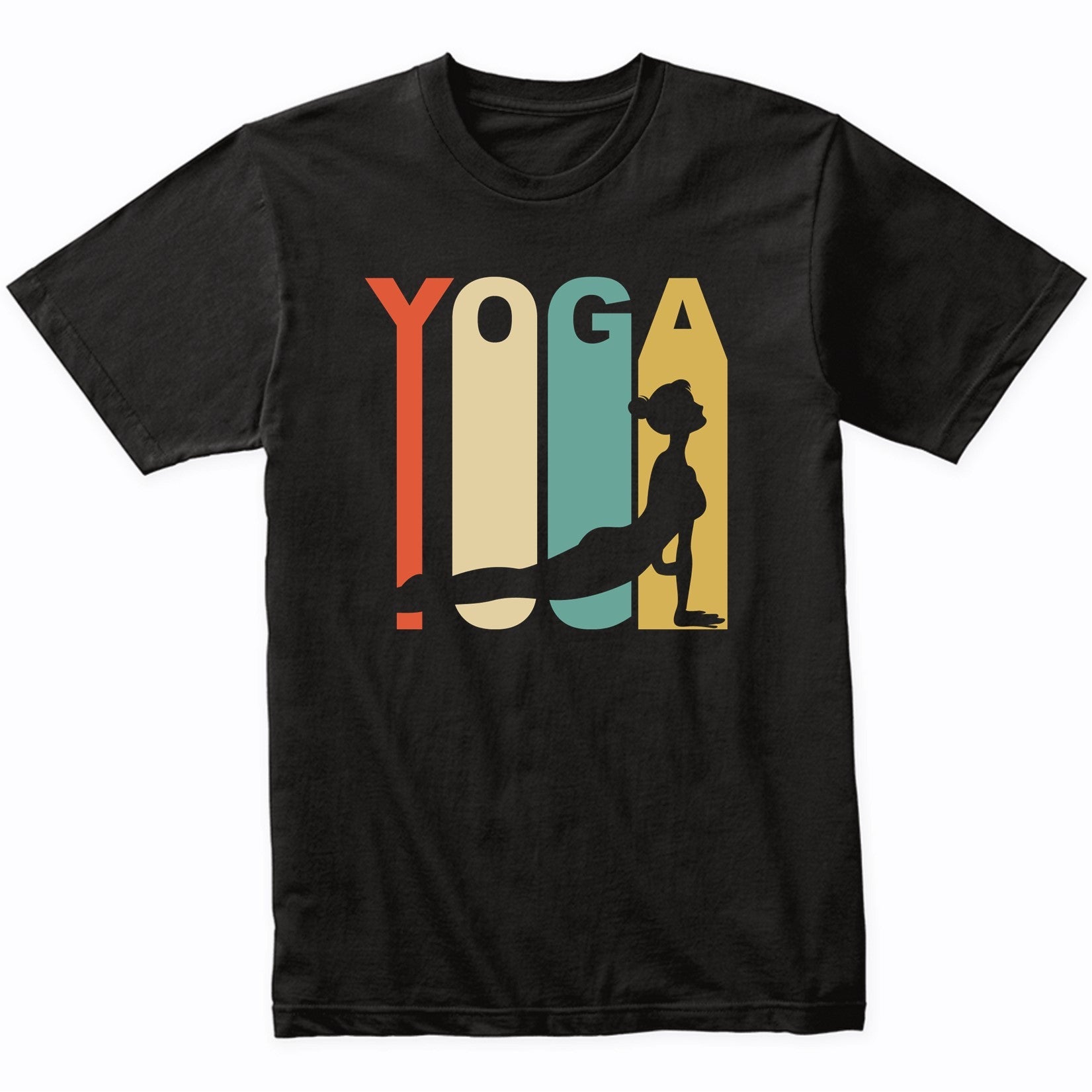 Retro 1970's Style Upward Facing Dog Silhouette Yoga T-Shirt