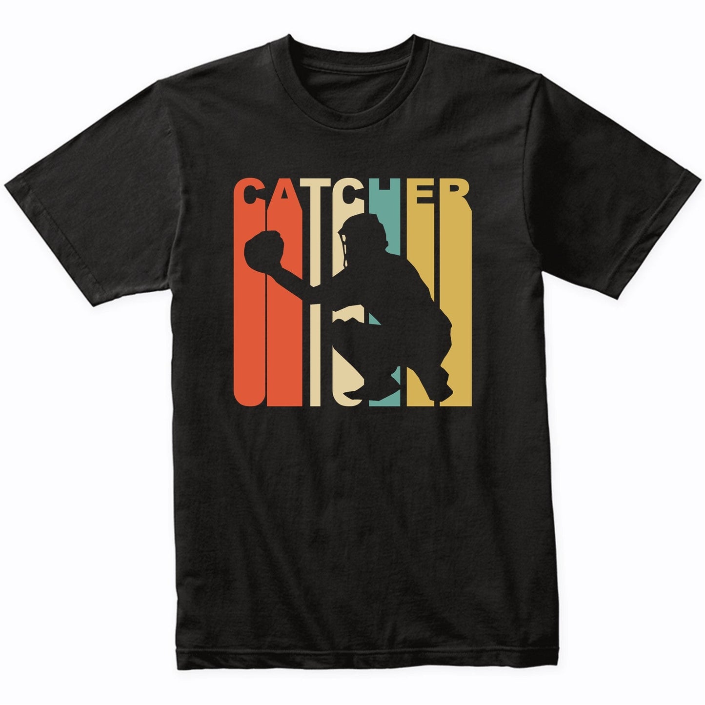 Retro 1970's Style Catcher Silhouette Baseball T-Shirt