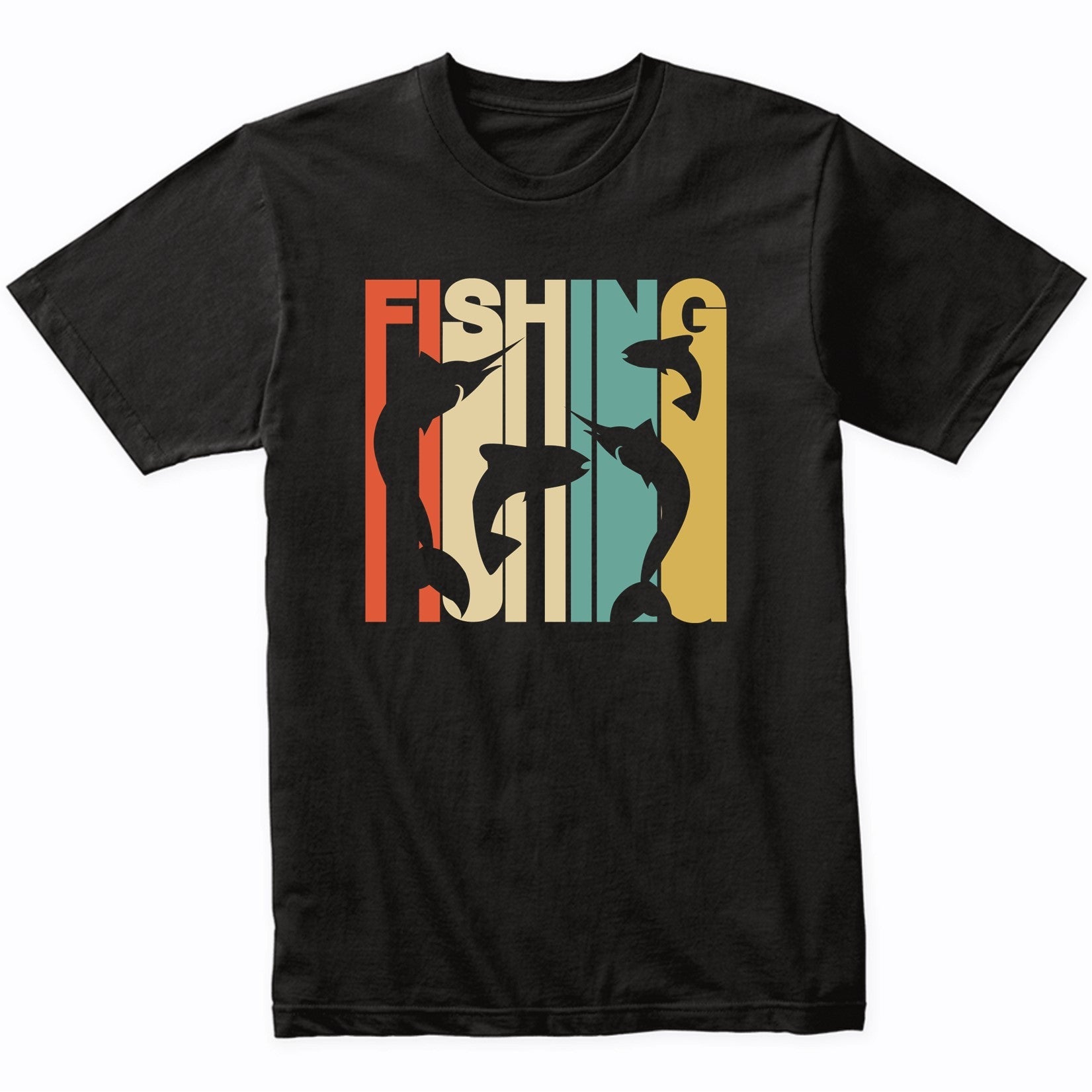 Vintage 1970's Style Fishing Fish Silhouettes Retro T-Shirt