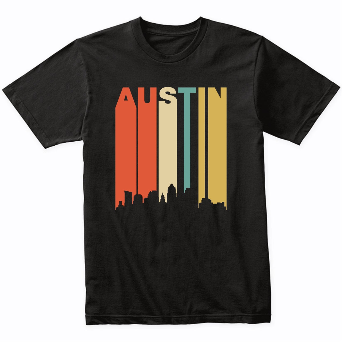 Retro 1970's Austin Texas Cityscape Downtown Skyline T-Shirt