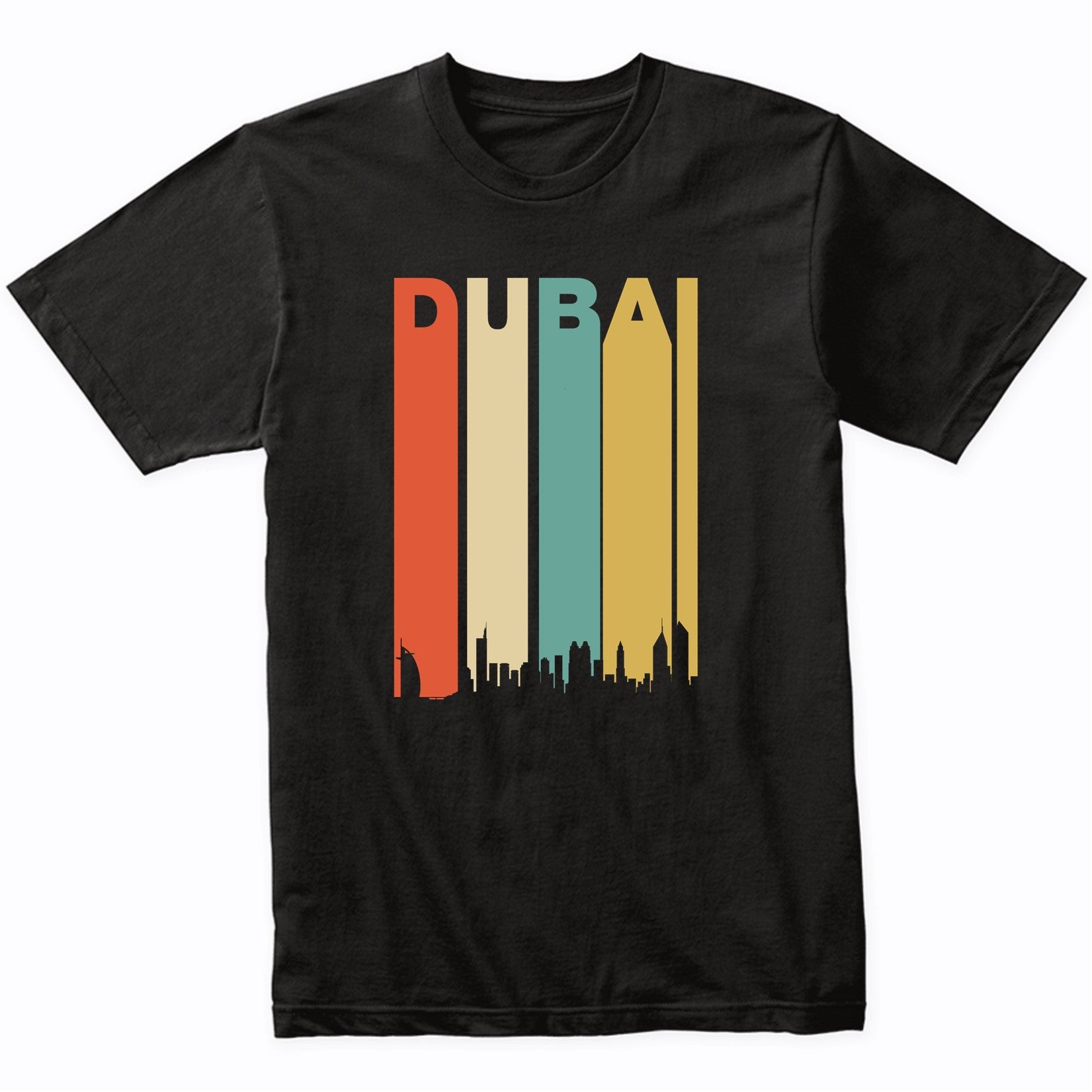 Retro 1970's Dubai UAE Cityscape Downtown Skyline T-Shirt