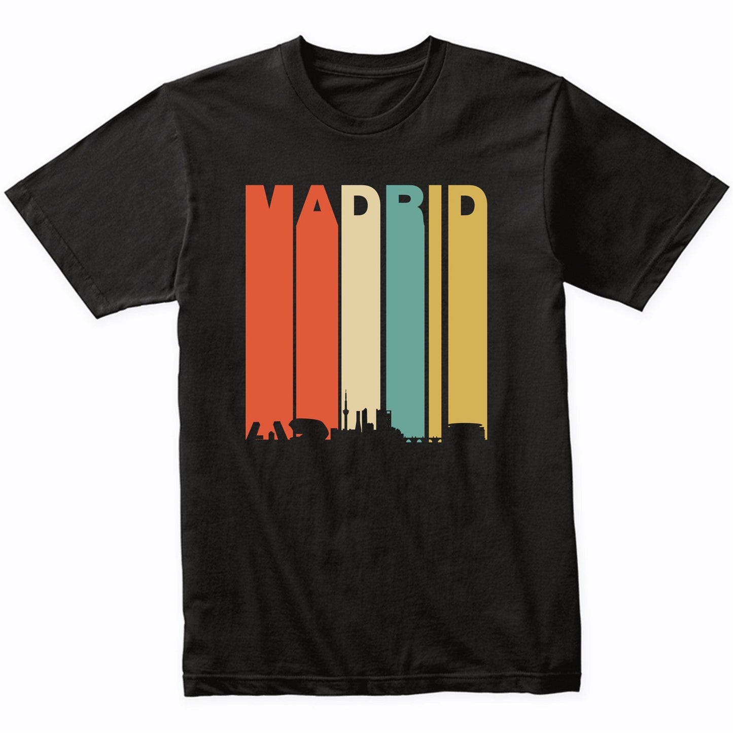 Retro 1970's Madrid Spain Cityscape Downtown Skyline T-Shirt