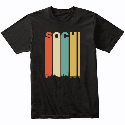 Retro 1970's Sochi Russia Cityscape Downtown Skyline T-Shirt