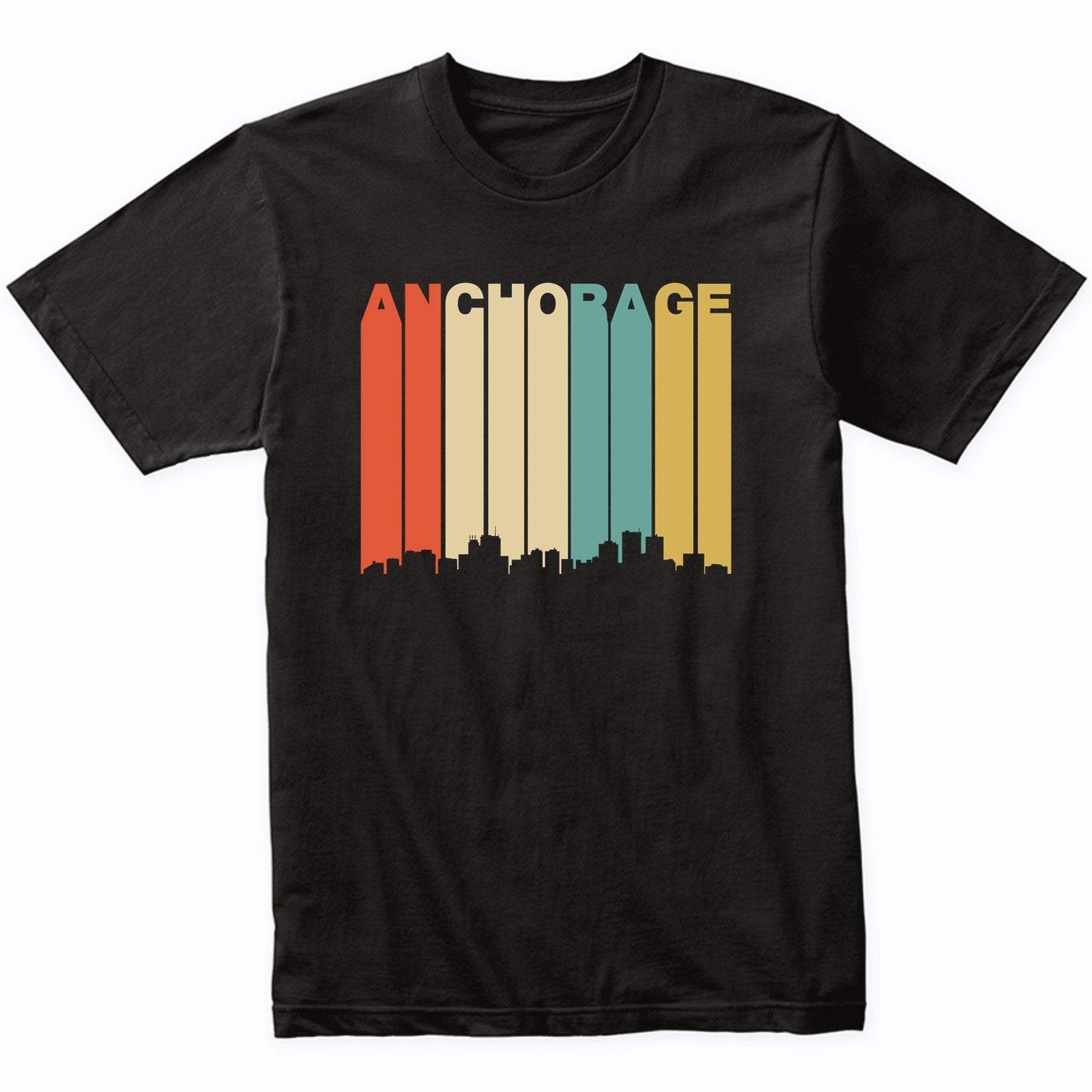 Retro 1970's Anchorage Alaska Downtown Skyline T-Shirt