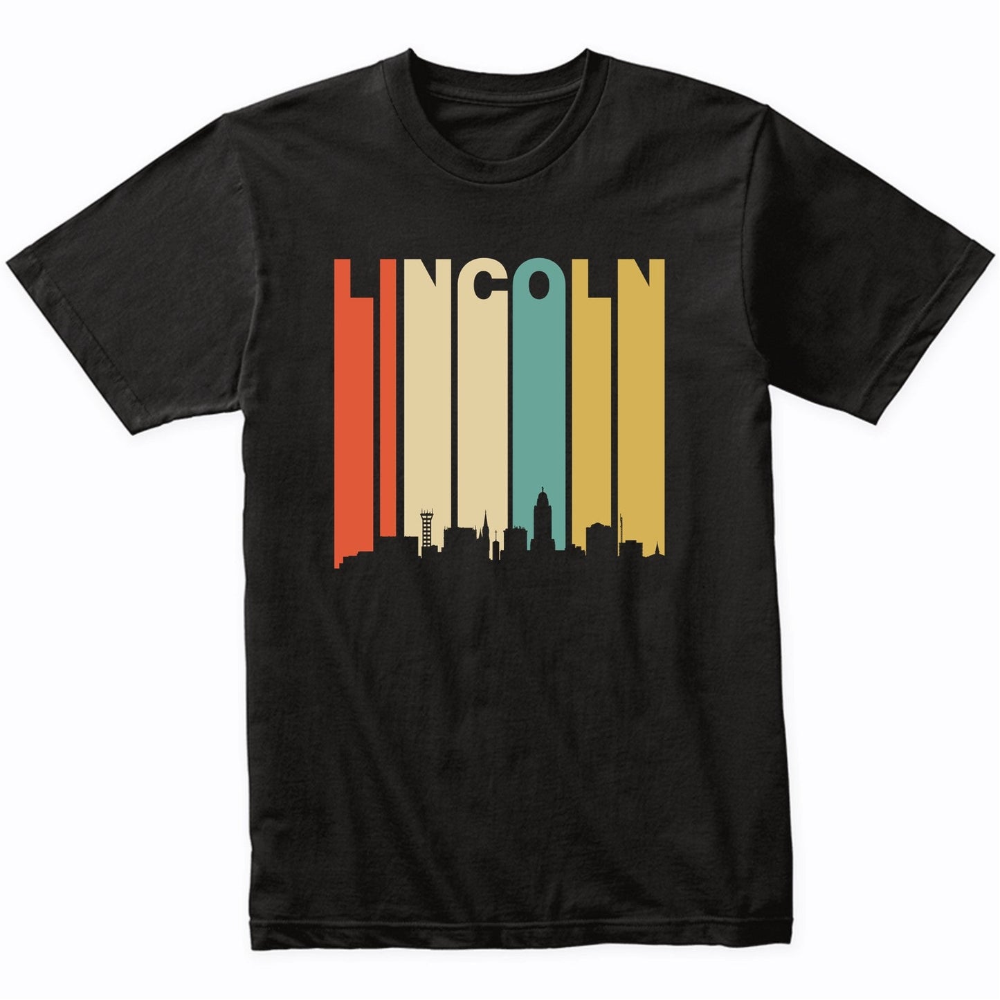 Retro 1970's Lincoln Nebraska Downtown Skyline T-Shirt