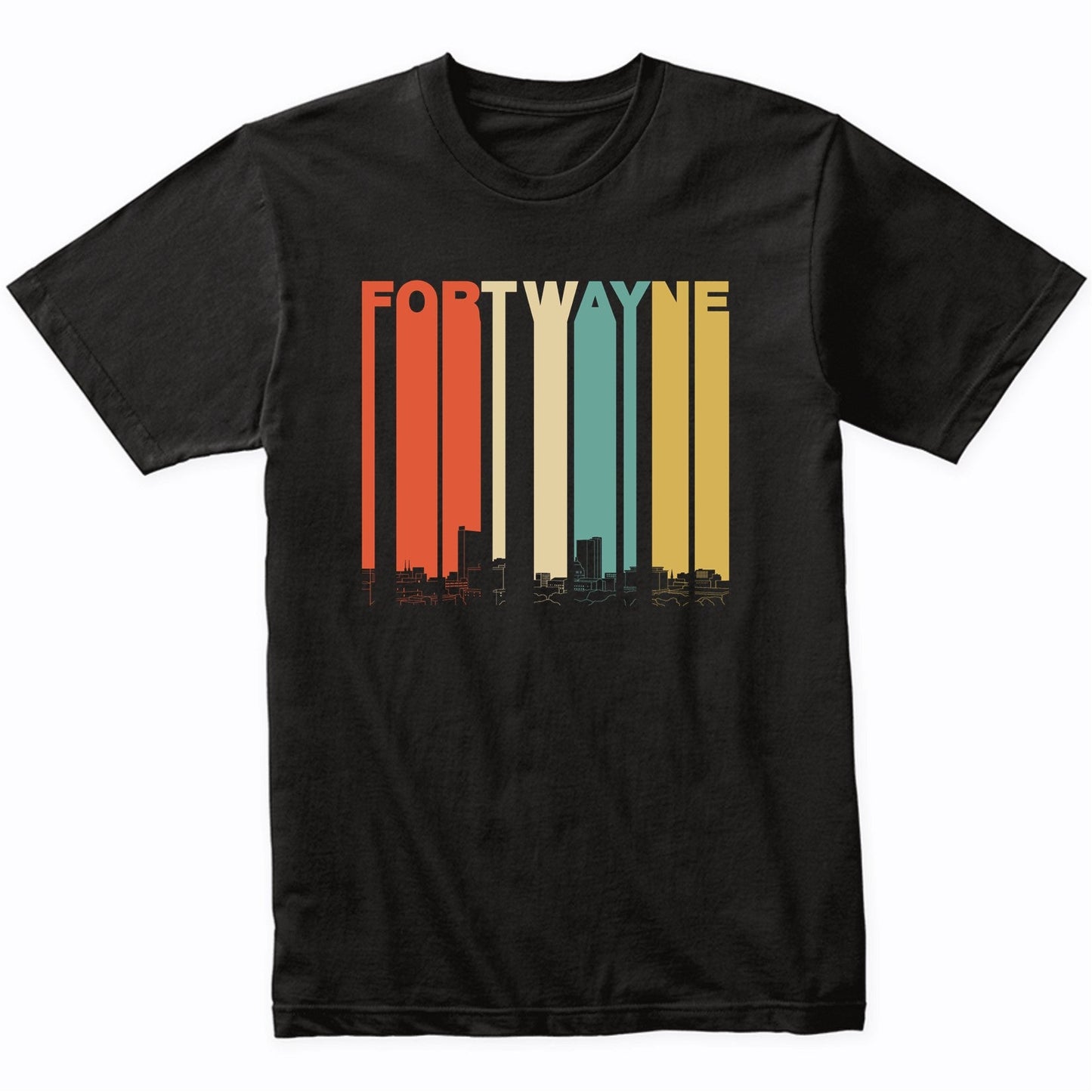 Vintage 1970's Style Fort Wayne Indiana Skyline T-Shirt