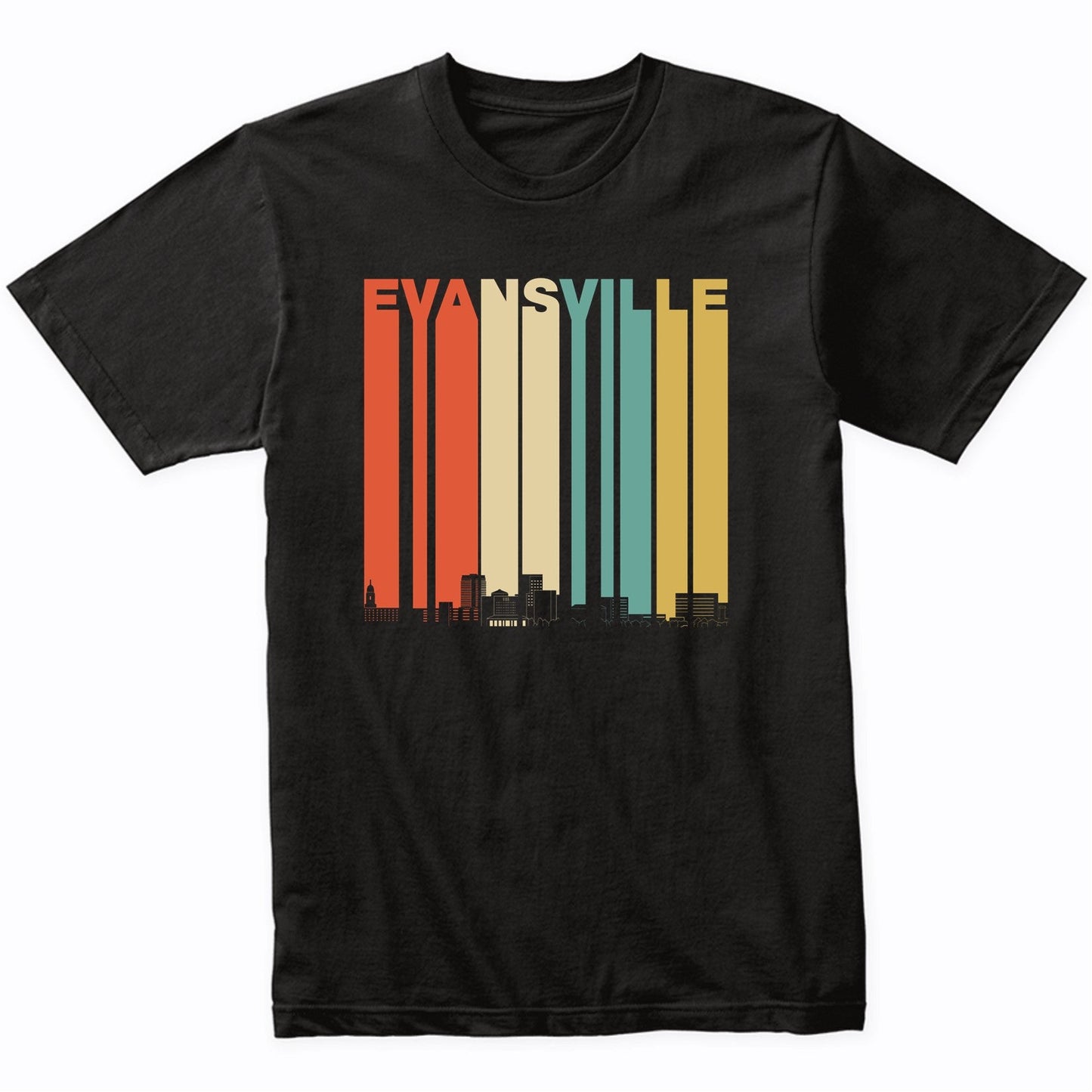 Vintage 1970's Style Evansville Indiana Skyline T-Shirt