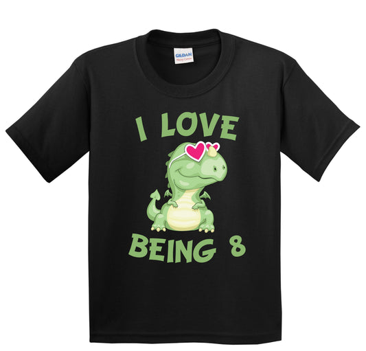 8th Birthday Kids T-Shirt I Love Being 8 Years Old Dragon Dinosaur Shirt