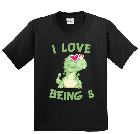 8th Birthday Kids T-Shirt I Love Being 8 Years Old Dragon Dinosaur Shirt