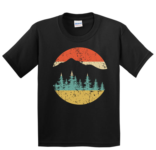 Outdoors Nature Camping Retro Mountains And Trees Icon Kids T-Shirt