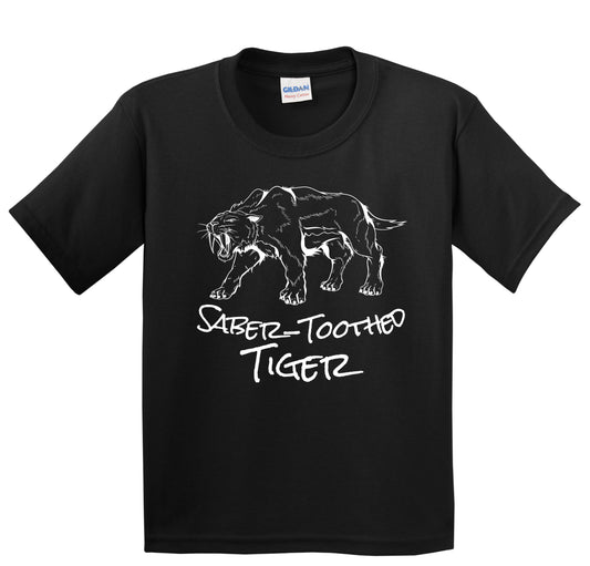 Saber-Toothed Tiger Sketch Cool Prehistoric Animal Smilodon Kids T-Shirt