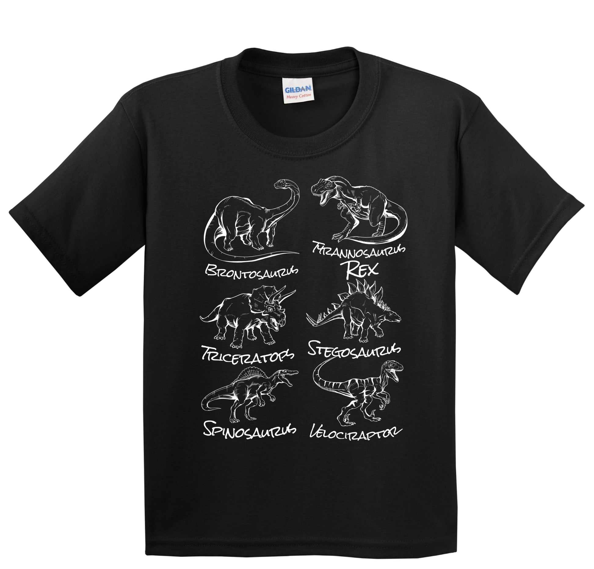 Types of Dinosaurs Sketch Cool Prehistoric Animal Dinosaur Kids T-Shirt