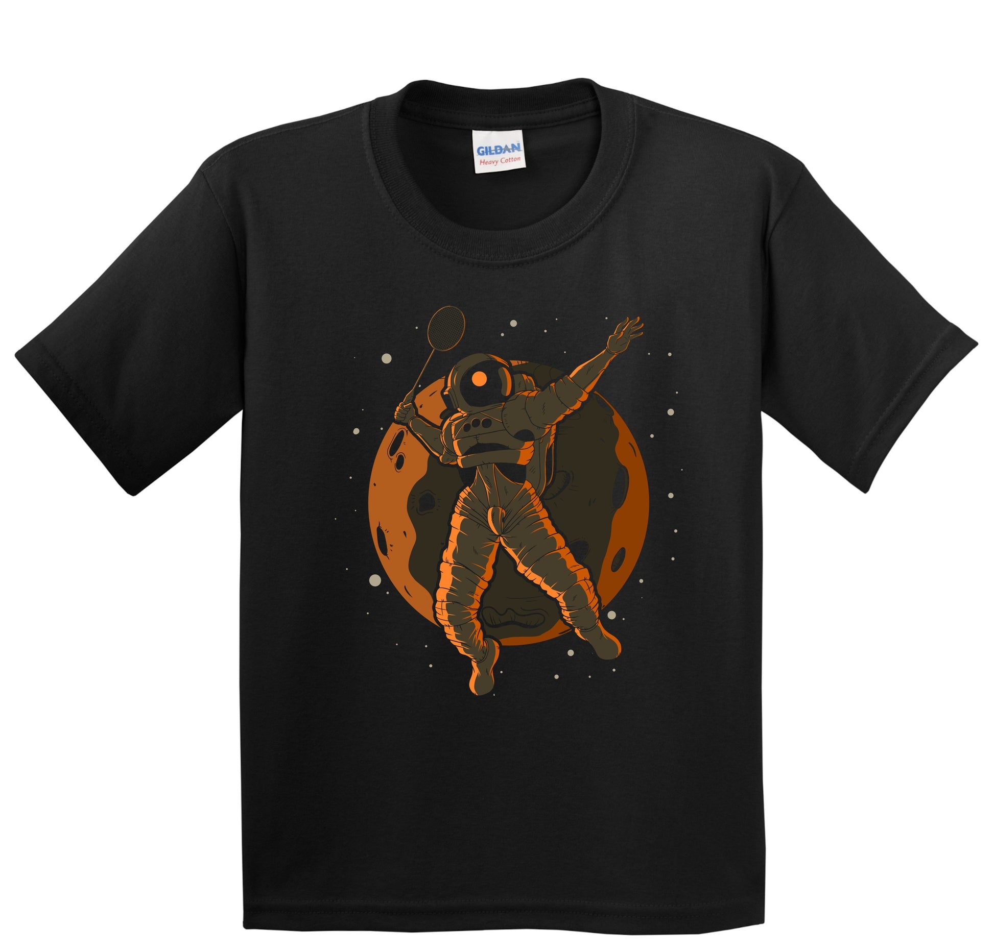 Badminton Astronaut Outer Space Spaceman Kids T-Shirt