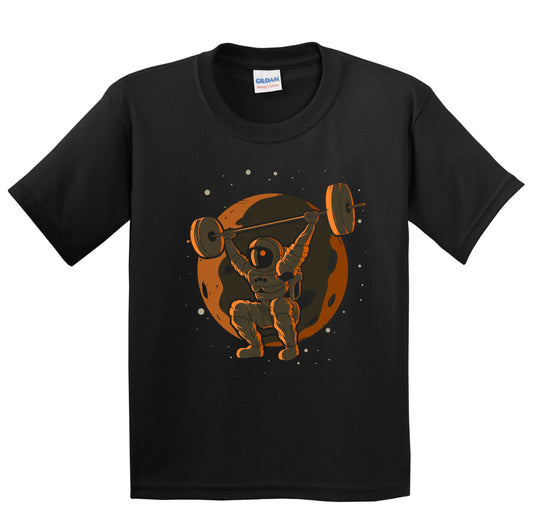 Weightlifting Astronaut Outer Space Spaceman Kids T-Shirt