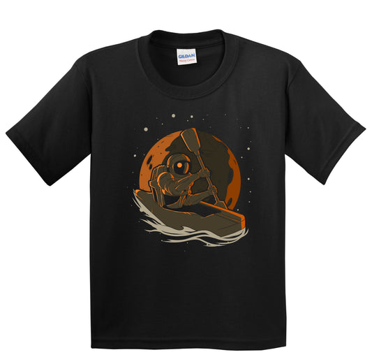 Kayaker Astronaut Outer Space Spaceman Kayaking Youth T-Shirt - Kids Astronaut Shirt
