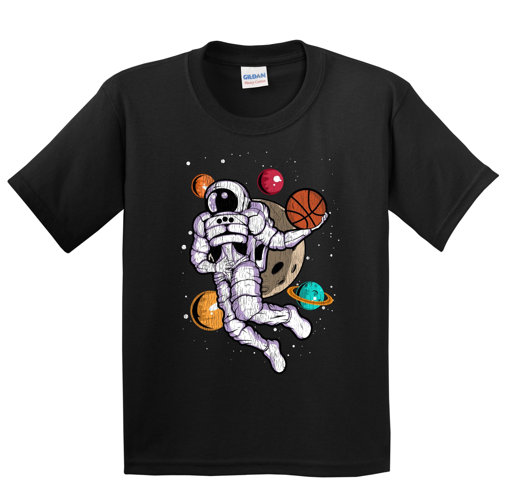 Basketball Dunk Astronaut Outer Space Spaceman Distressed Youth T-Shirt