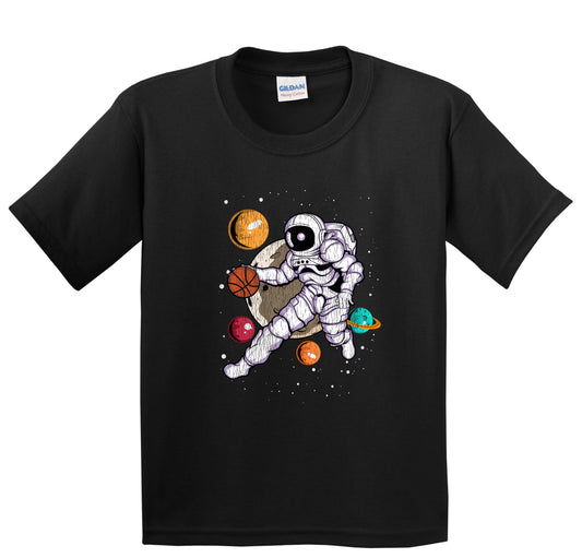 Basketball Astronaut Outer Space Spaceman Distressed Youth T-Shirt