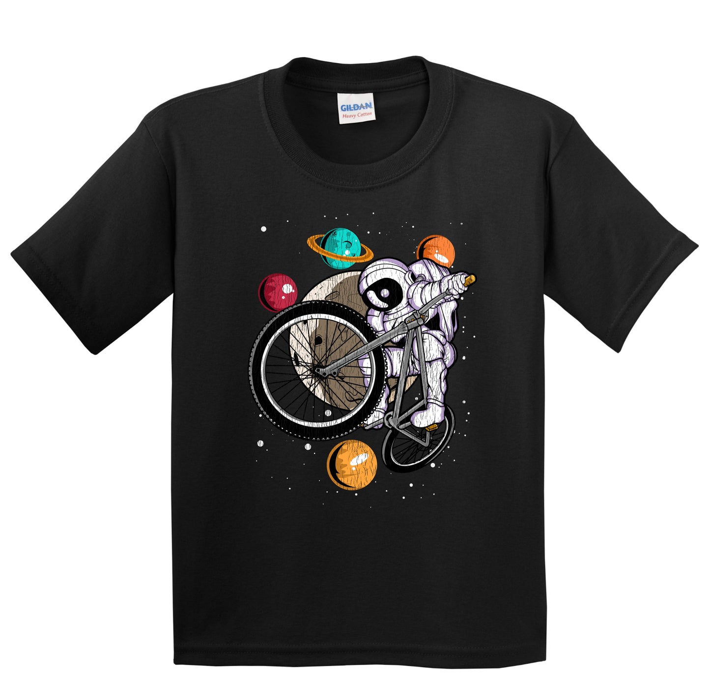 BMX Astronaut Outer Space Spaceman Bike Distressed Youth T-Shirt