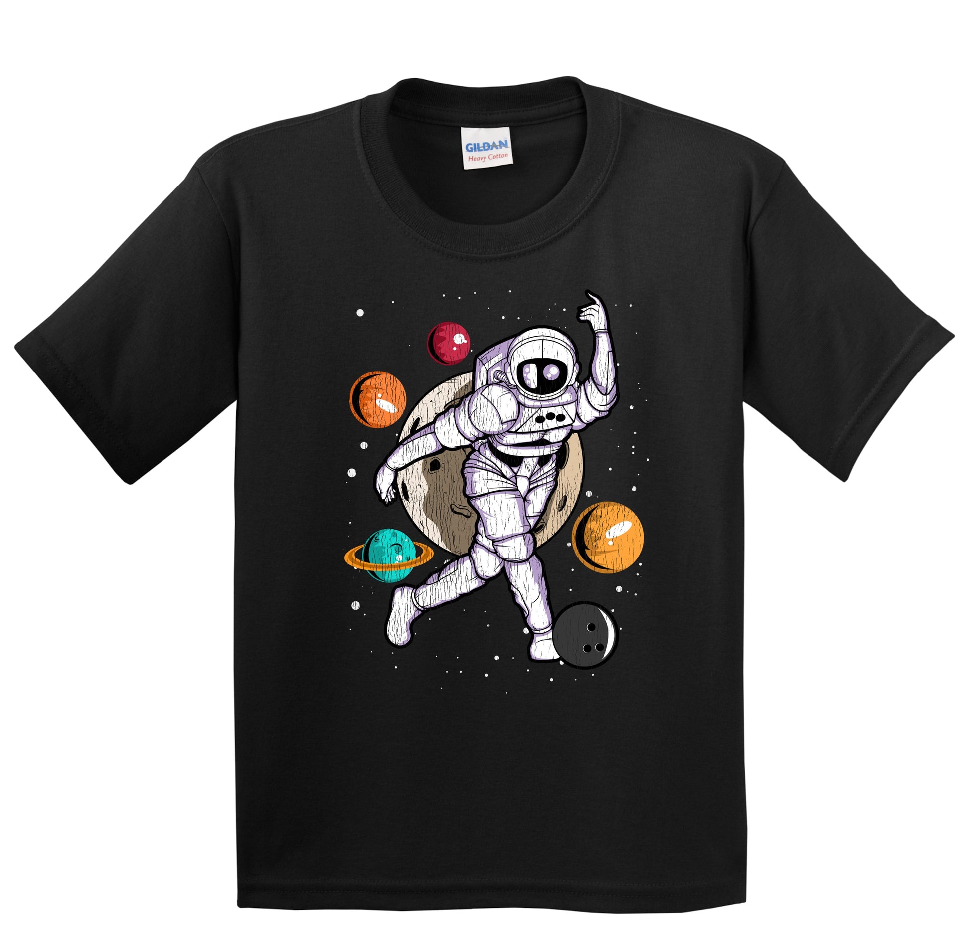 Bowling Astronaut Outer Space Spaceman Distressed Youth T-Shirt