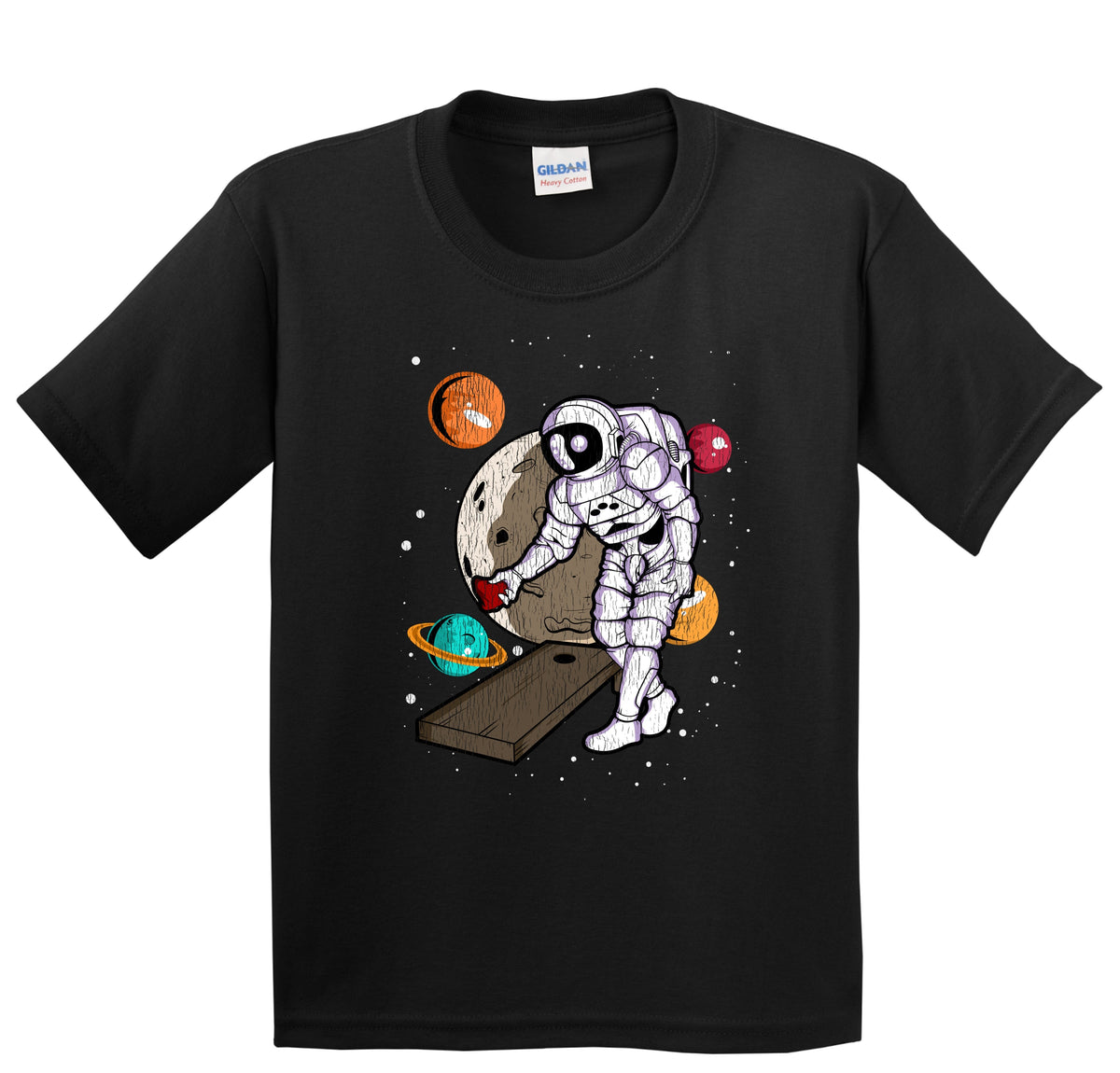 Cornhole Astronaut Outer Space Spaceman Distressed Youth T-Shirt