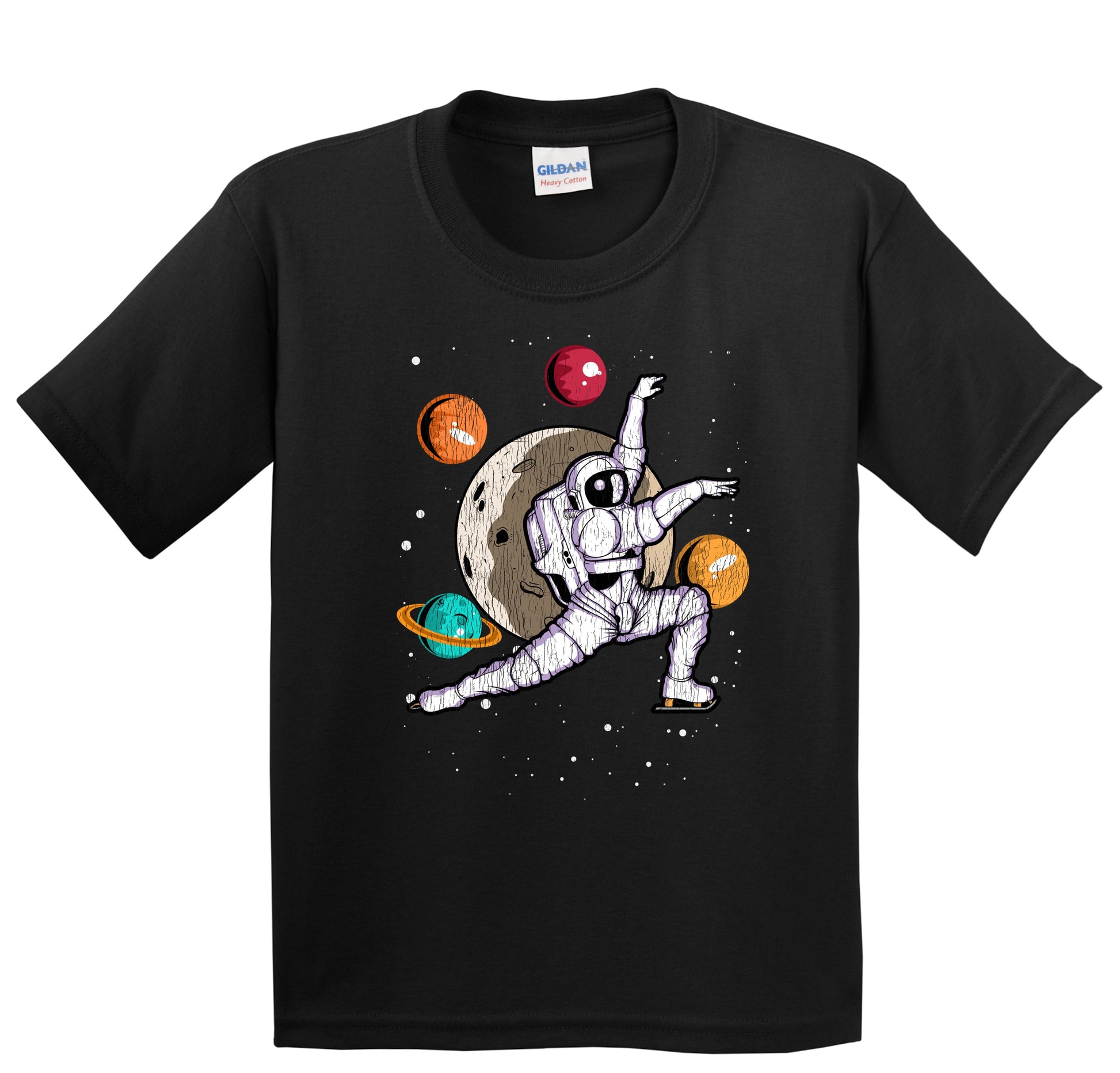 Figure Skating Astronaut Outer Space Spaceman Distressed Youth T-Shirt