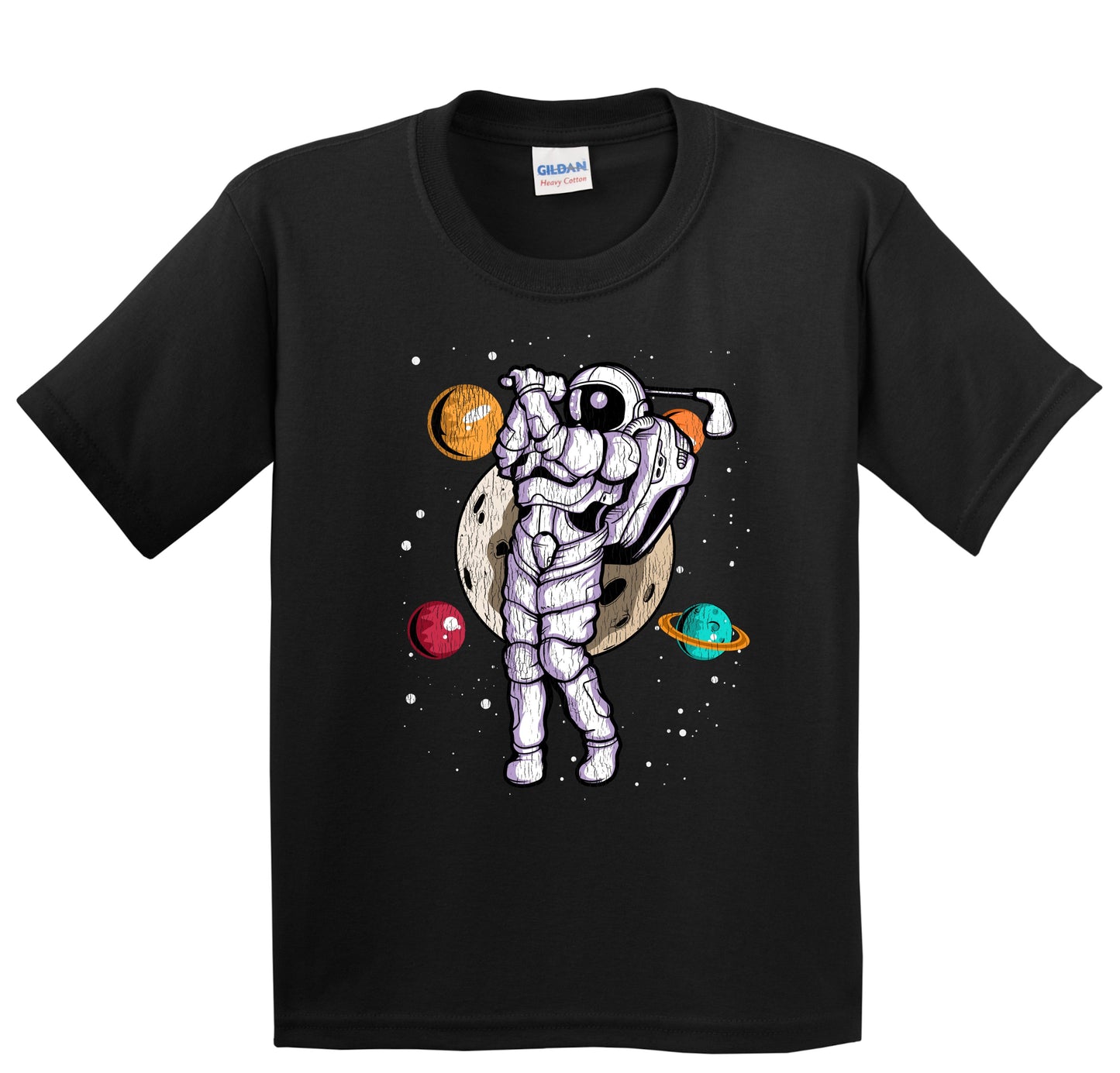 Golf Astronaut Outer Space Spaceman Distressed Youth T-Shirt