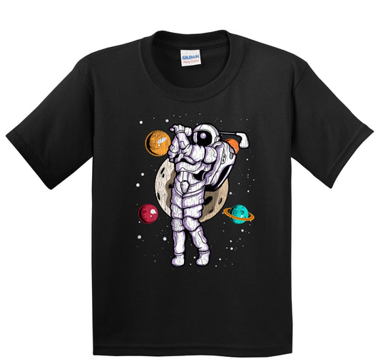 Golf Astronaut Outer Space Spaceman Distressed Youth T-Shirt