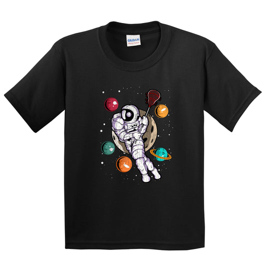 Lacrosse Astronaut Outer Space Spaceman Distressed Youth T-Shirt