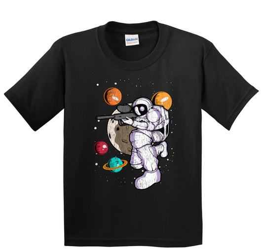 Paintball Astronaut Outer Space Spaceman Distressed Youth T-Shirt