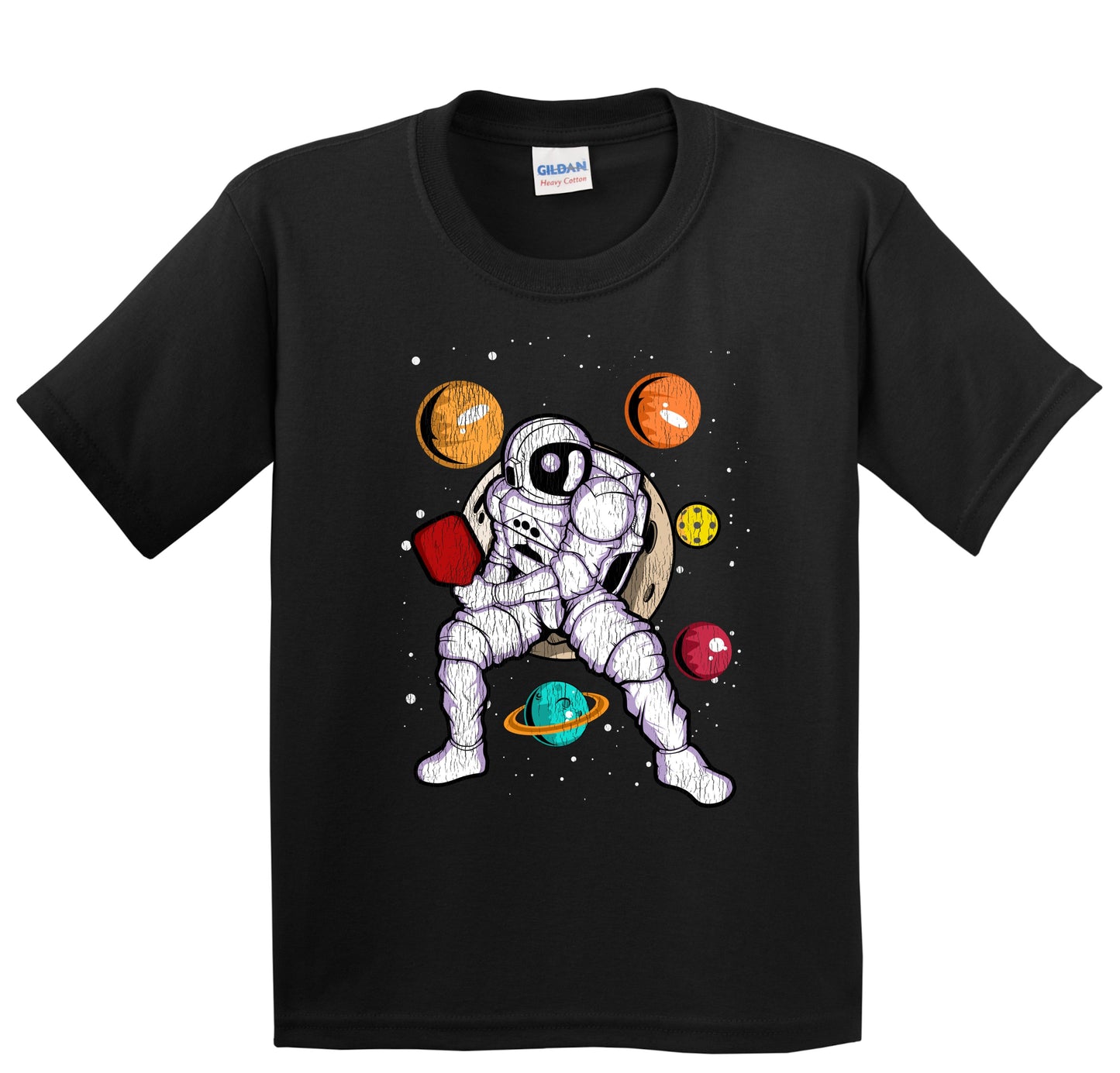 Pickleball Astronaut Outer Space Spaceman Distressed Youth T-Shirt