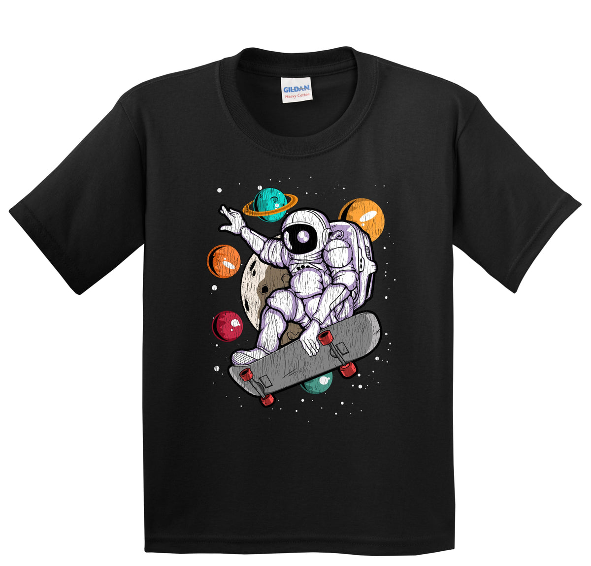 Skateboarding Astronaut Outer Space Spaceman Skater Distressed Youth T-Shirt