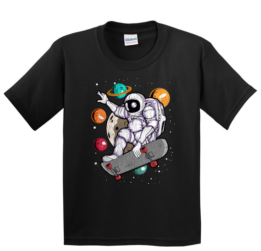 Skateboarding Astronaut Outer Space Spaceman Skater Distressed Youth T-Shirt
