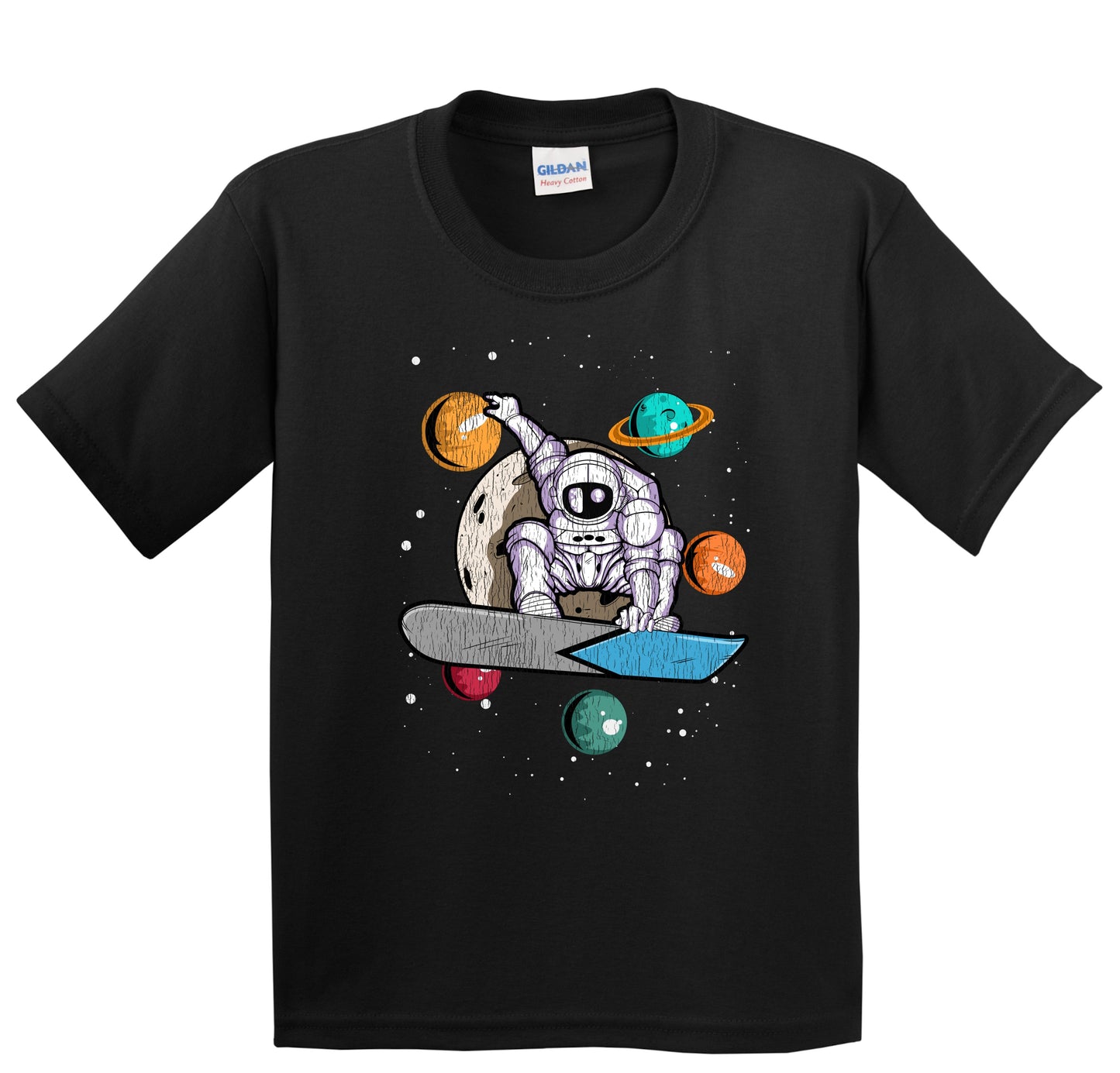 Snowboarding Astronaut Outer Space Spaceman Distressed Youth T-Shirt