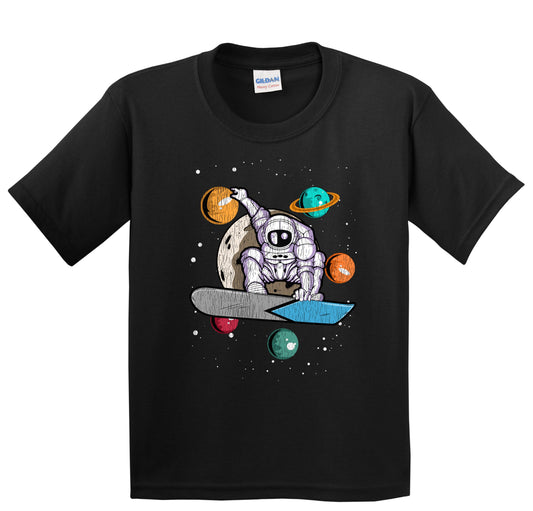 Snowboarding Astronaut Outer Space Spaceman Distressed Youth T-Shirt