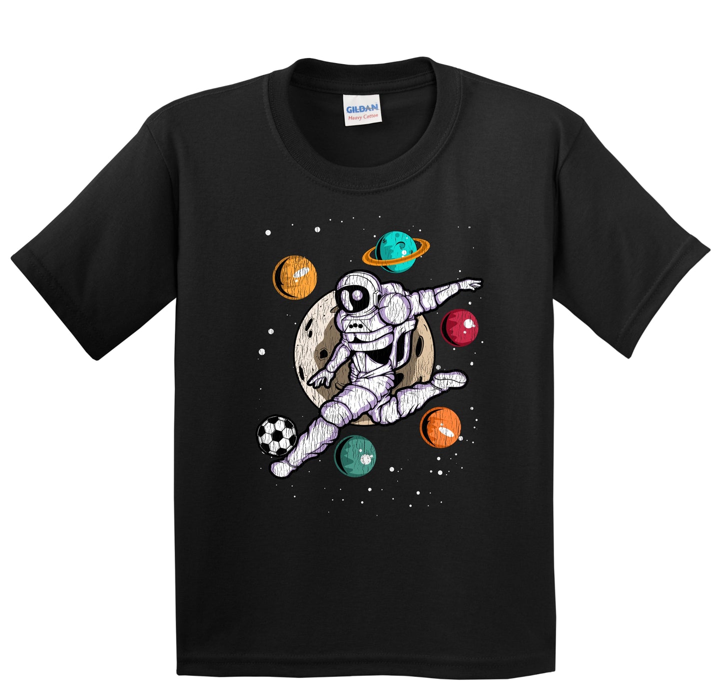 Soccer Astronaut Outer Space Spaceman Distressed Youth T-Shirt