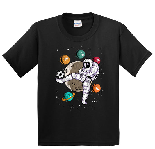 Soccer Astronaut Outer Space Spaceman Distressed Youth T-Shirt