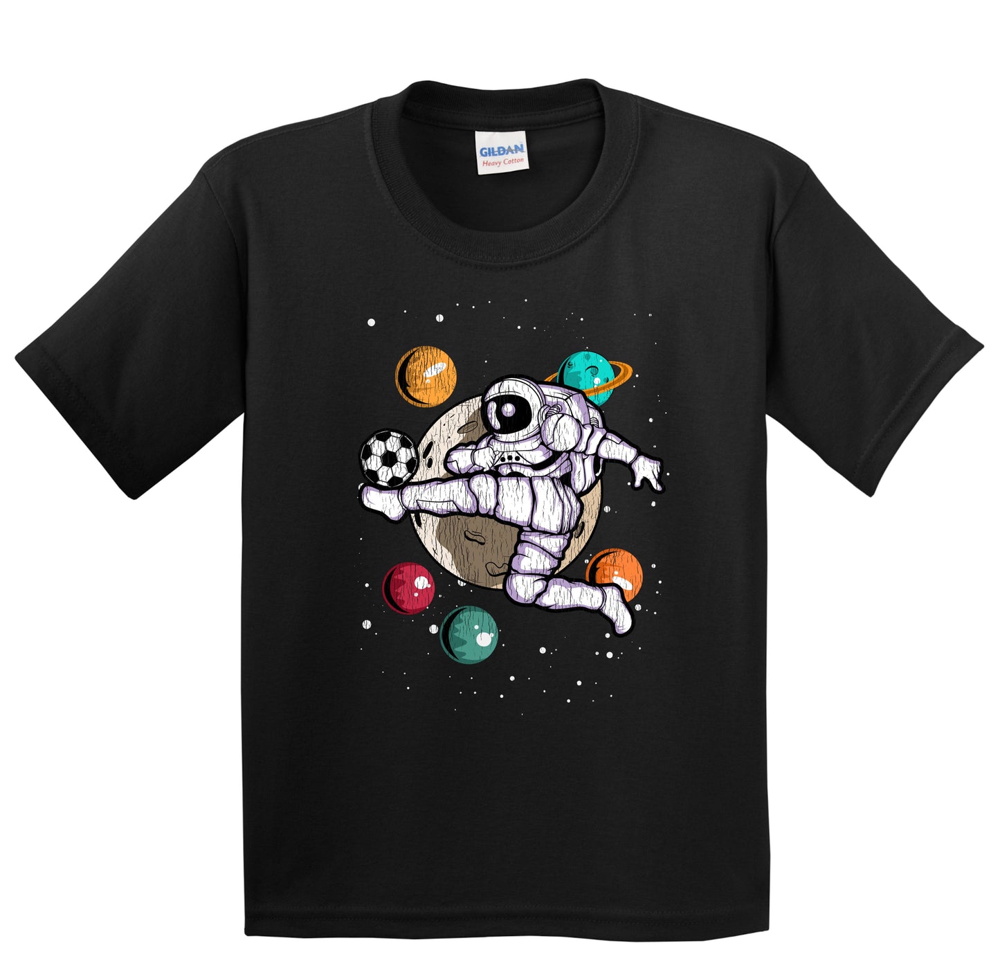 Soccer Astronaut Outer Space Spaceman Distressed Youth T-Shirt