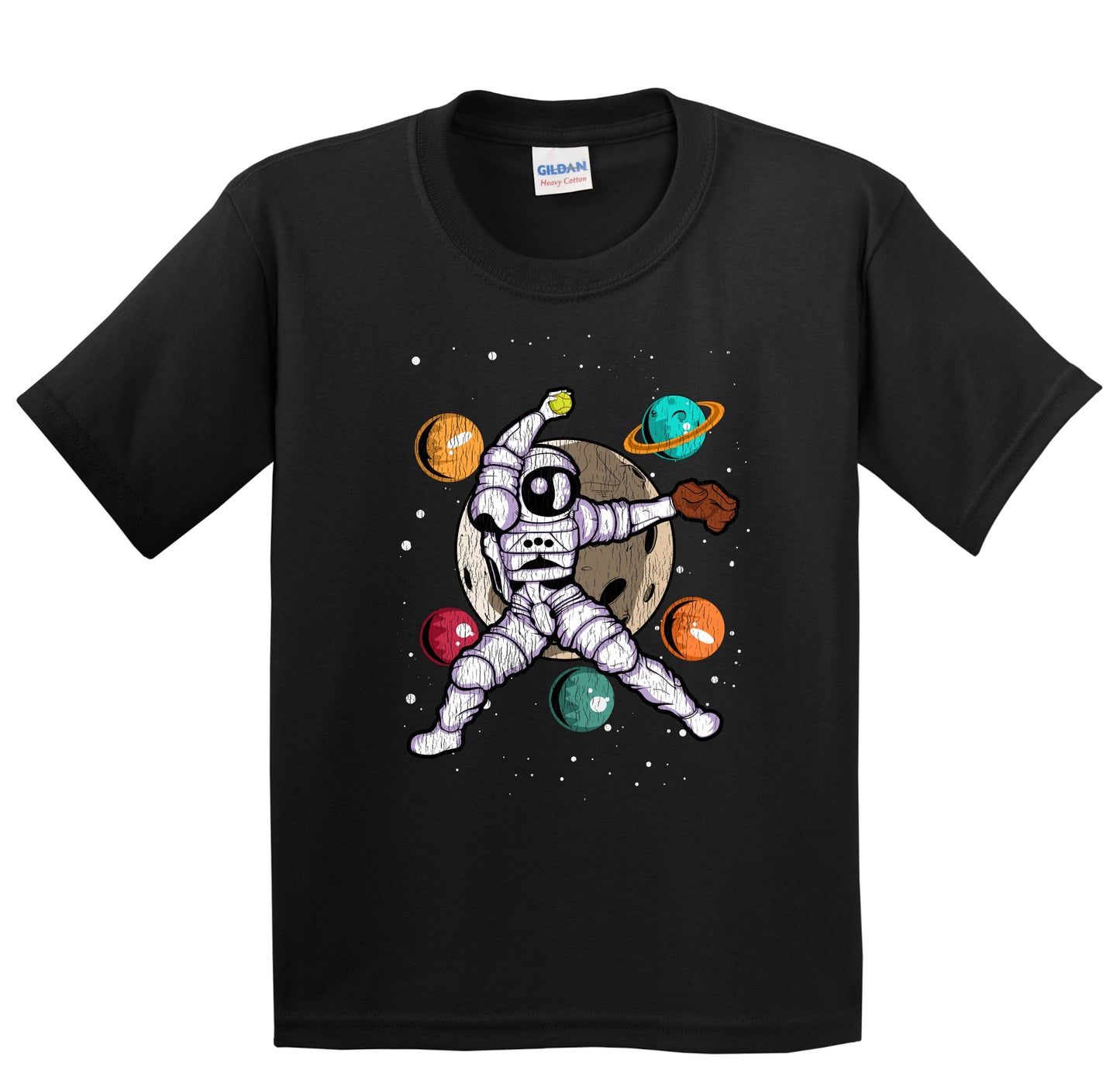 Softball Pitcher Astronaut Outer Space Spaceman Distressed Youth T-Shirt