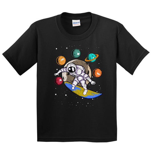Surfing Astronaut Outer Space Spaceman Distressed Youth T-Shirt