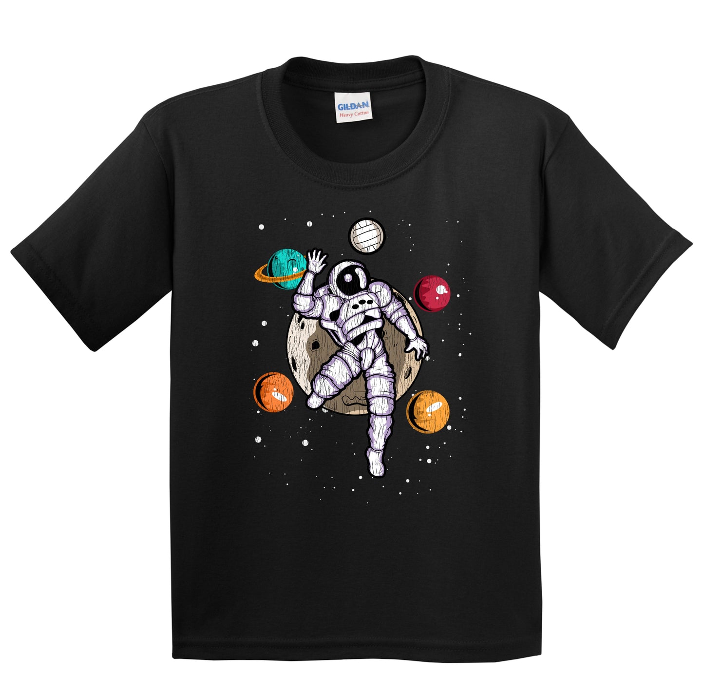 Volleyball Astronaut Outer Space Spaceman Distressed Youth T-Shirt