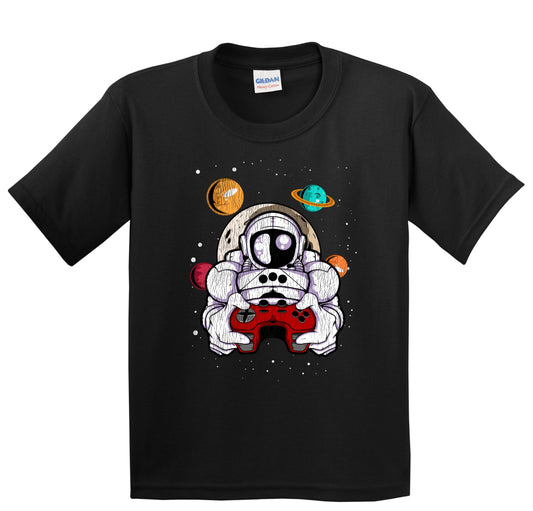 Gamer Astronaut Outer Space Spaceman Video Games Distressed Youth T-Shirt