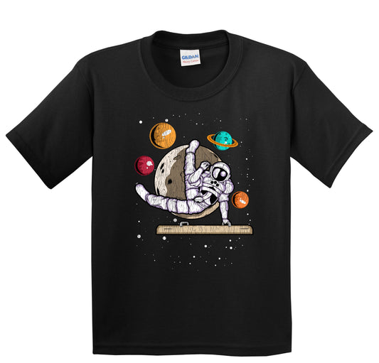 Male Gymnast Astronaut Outer Space Spaceman Gymnastics Distressed Youth T-Shirt