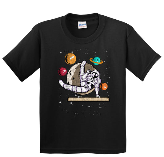 Male Gymnast Astronaut Outer Space Spaceman Gymnastics Distressed Youth T-Shirt