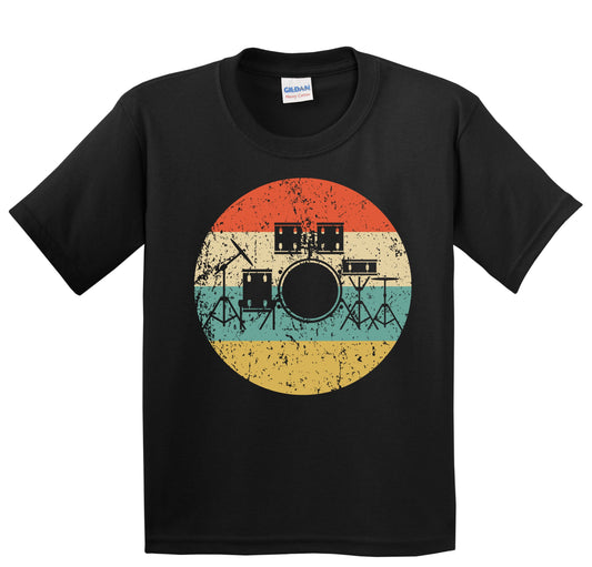 Drum Set Silhouette Retro Music Musician Musical Instrument Youth T-Shirt
