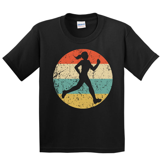 Female Runner Cross Country Marathon Silhouette Retro Sports Youth T-Shirt