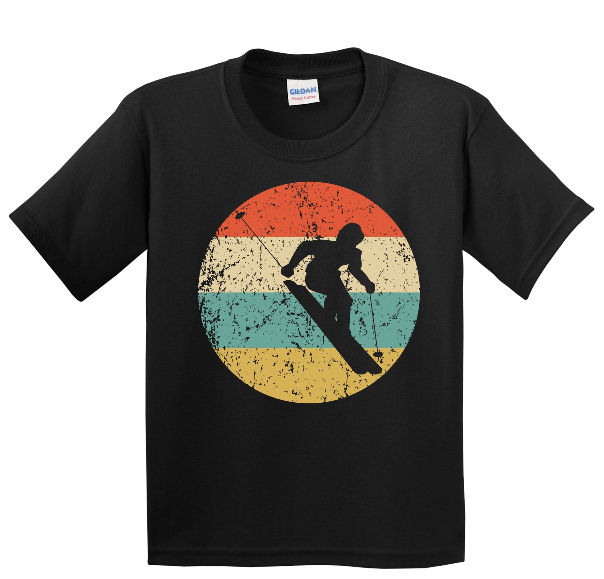 Downhill Skier Skiing Silhouette Retro Winter Sports Youth T-Shirt